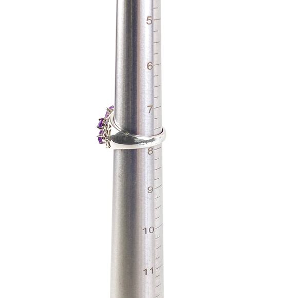 Ring Purple Flower Faceted Synthetic Amethyst Silver Tone Thai Fashion Vintage - Picture 14 of 14